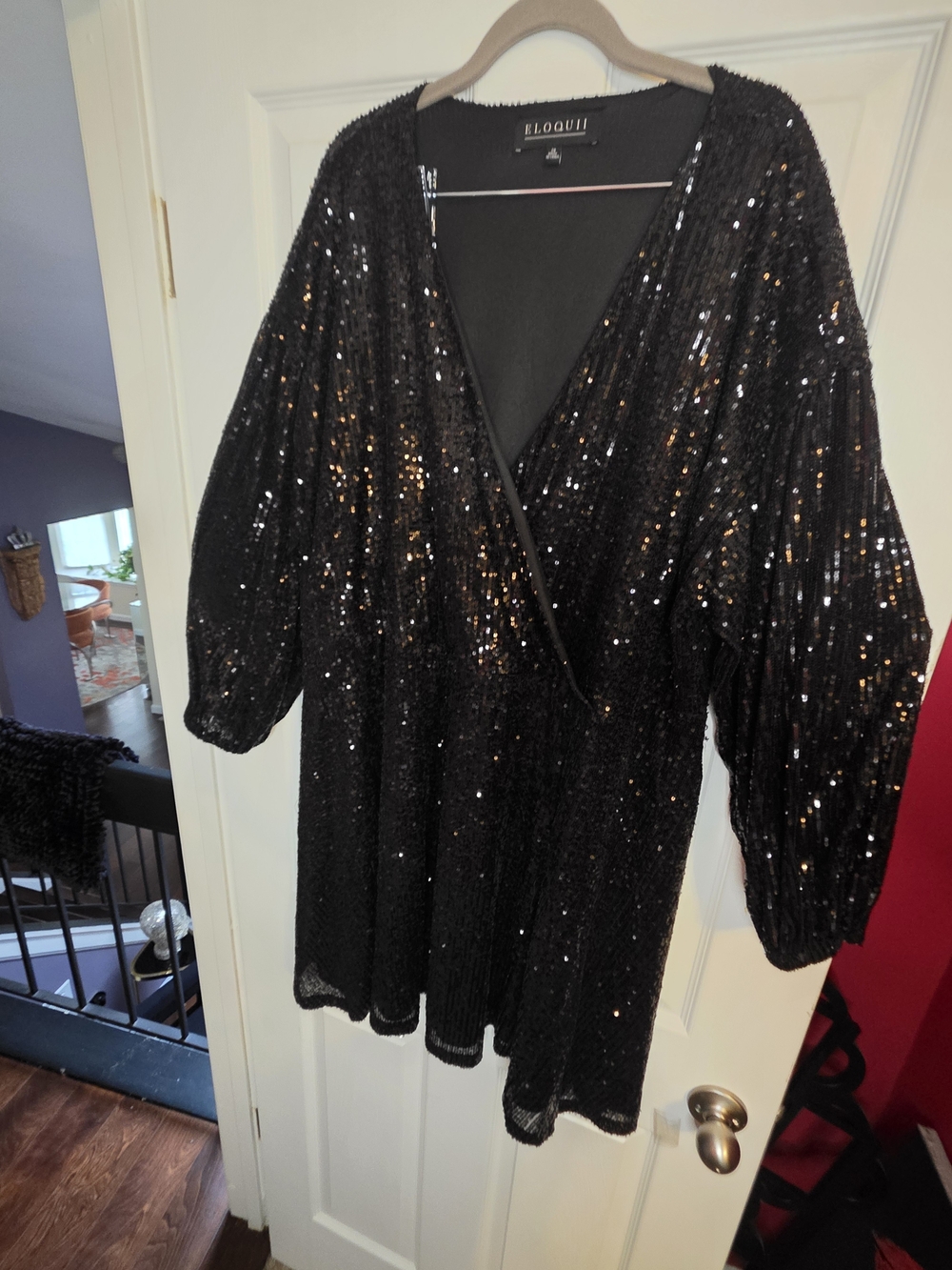 ELOQUII Black Sequin Wrap Dress